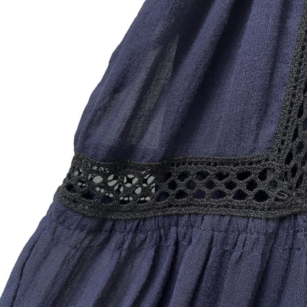 REBECCA TAYLOR Sundress Size 6 Navy Blue Midi Dress Tiered Boho Crochet Flowy - Picture 9 of 11
